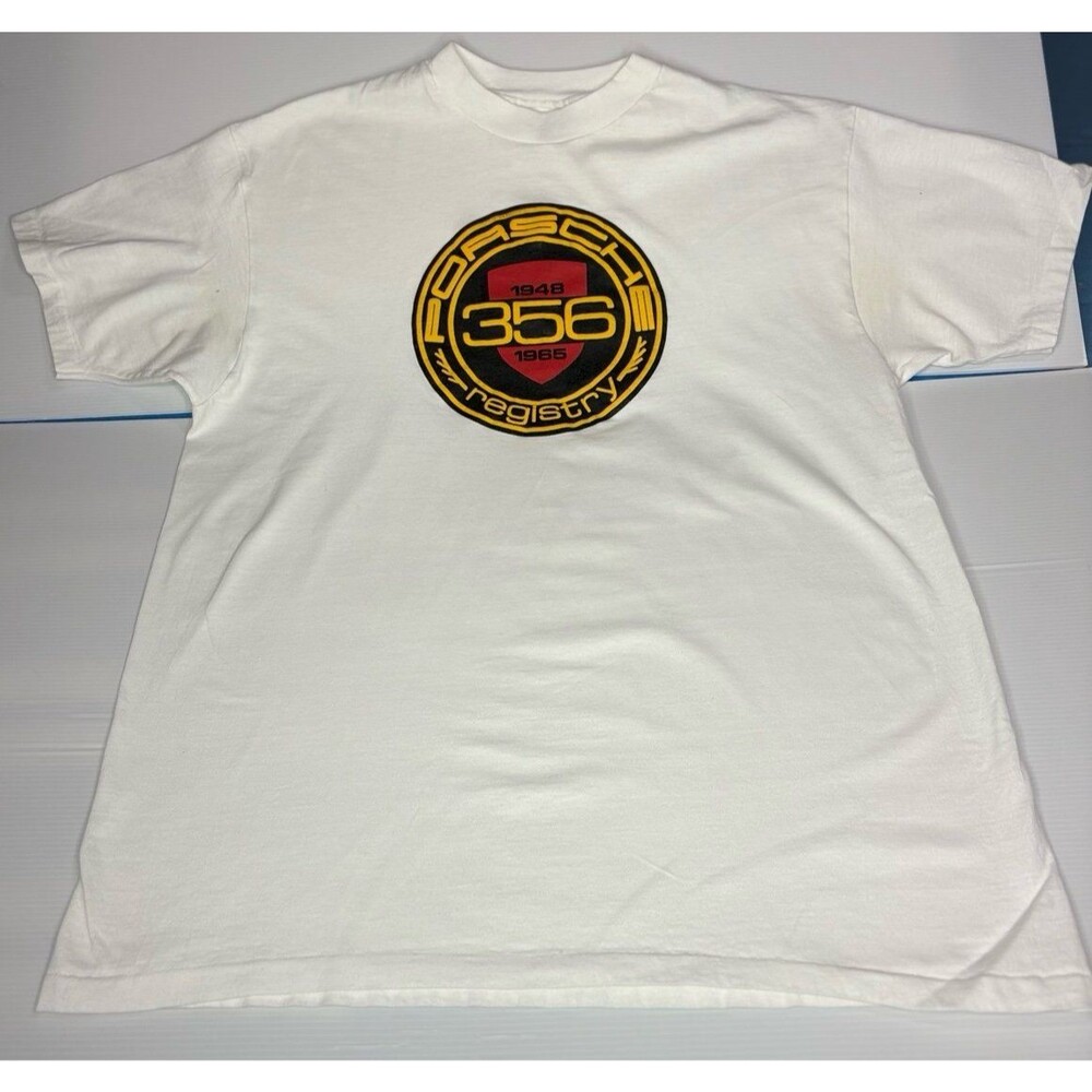 Vintage Porsche 356 Registry T-Shirt XL USA Made Hanes Beefy-T White